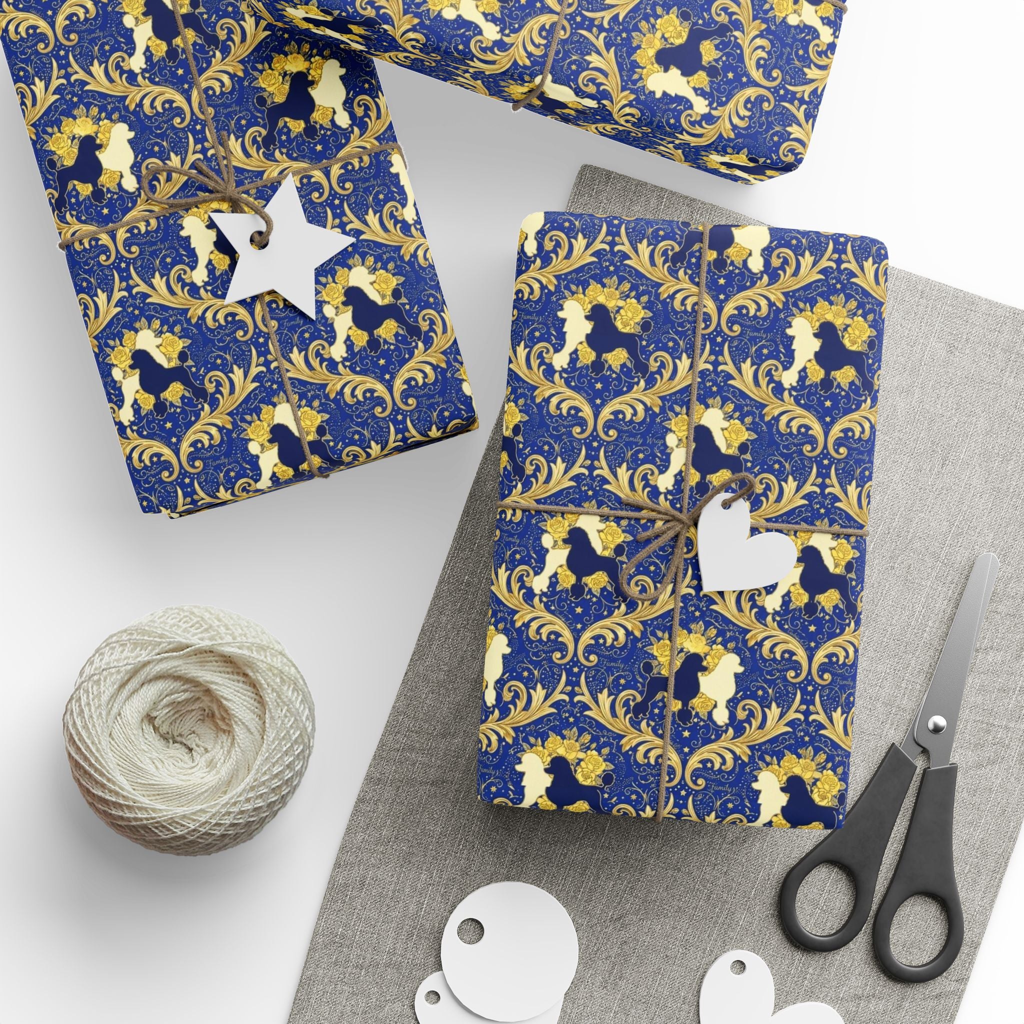 Blue & Gold Filigree Pattern — African American Gift Wrap by Family Wrap Co.
