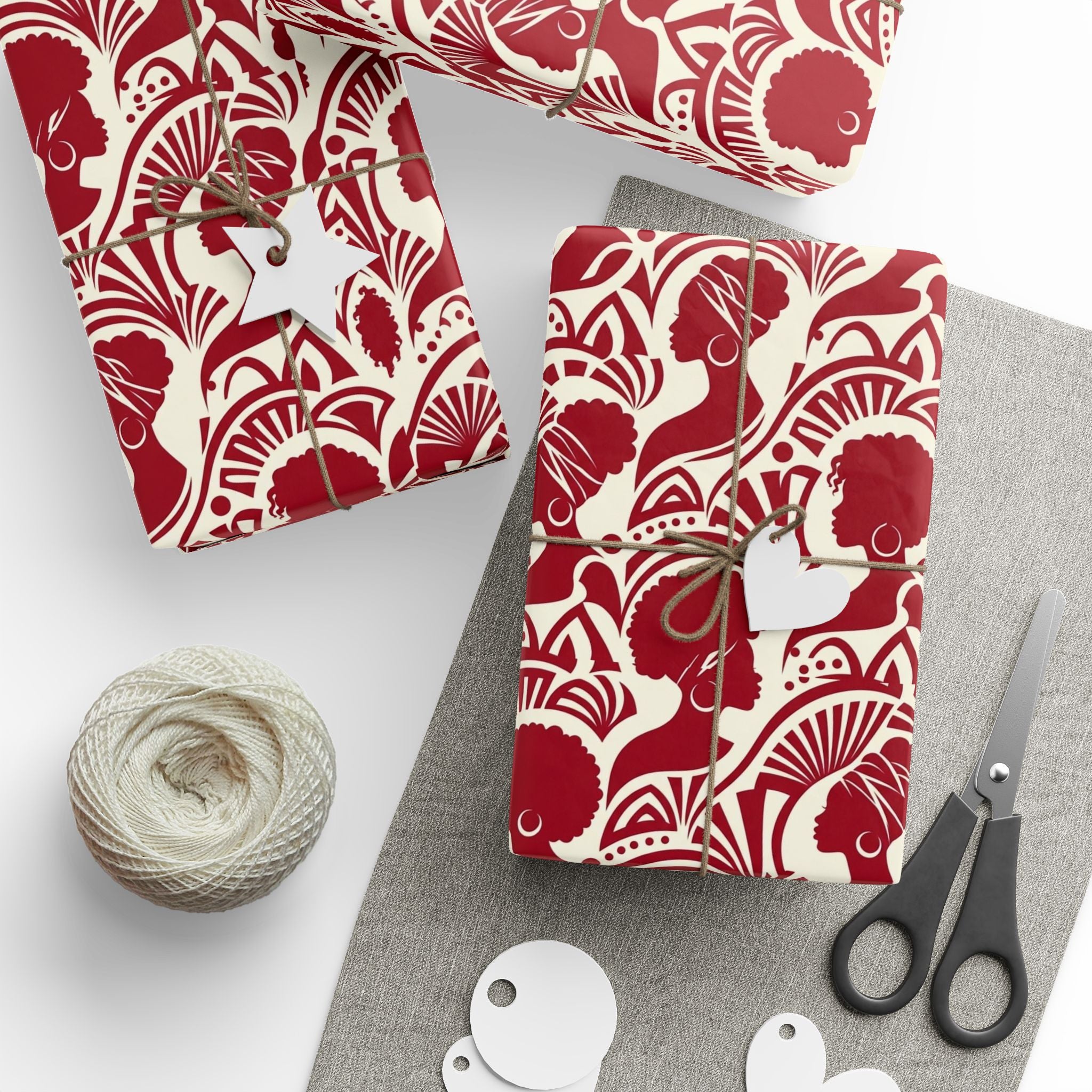 Crimson & Cream Modern Silhouette Rhythm Gift Wrap — Family Wrap Co.