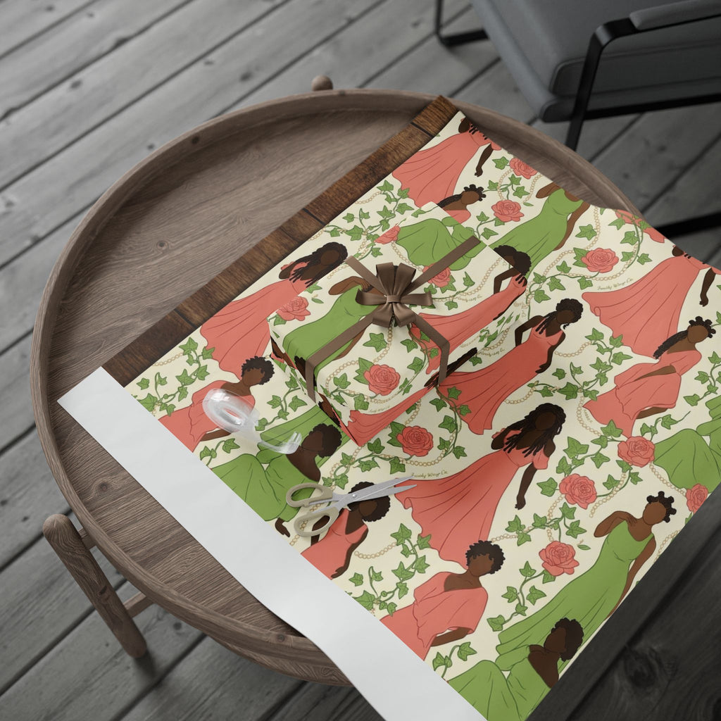Pink & Green Pearl Garden -- Women of Elegance — African American Gift Wrap by Family Wrap Co.