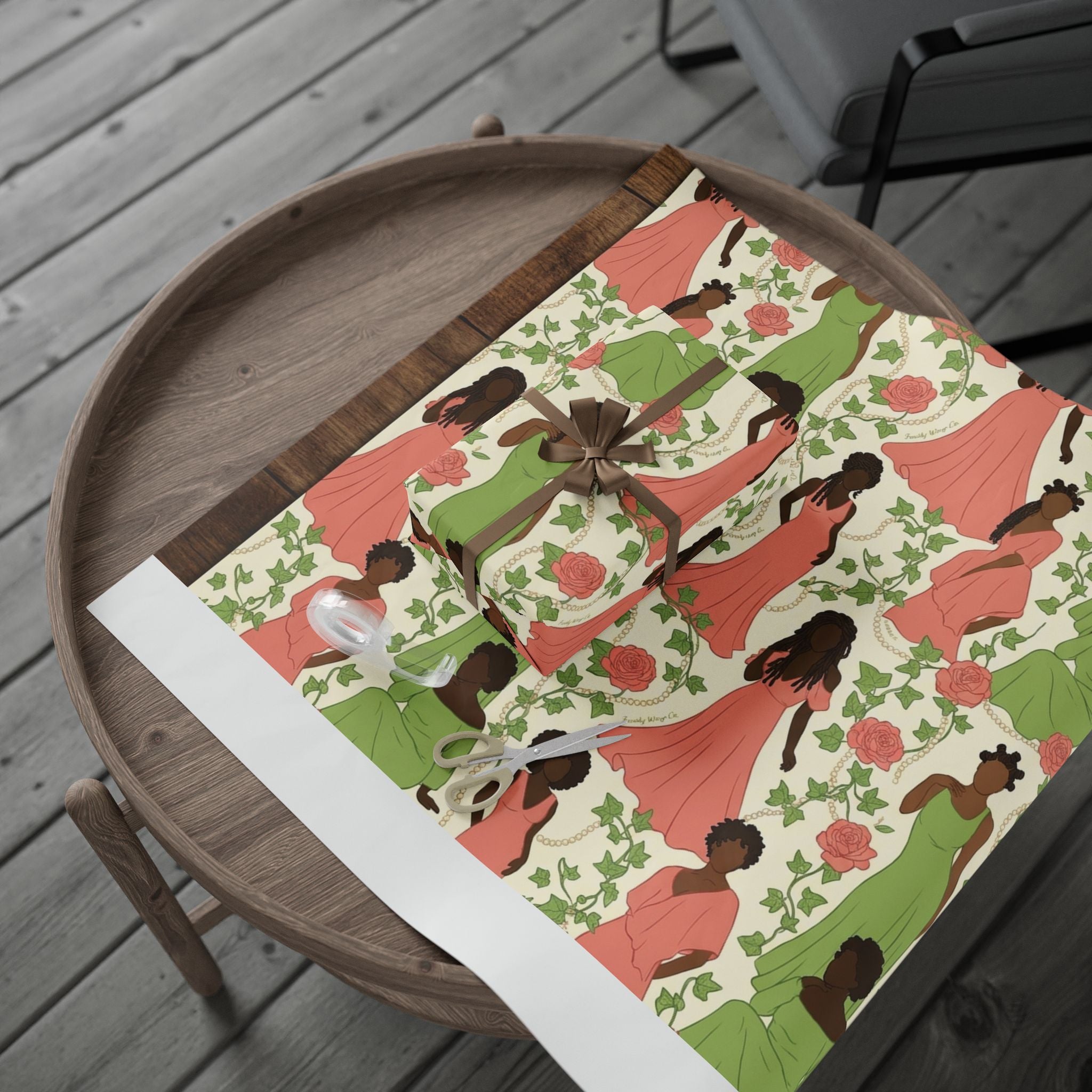 Pink & Green Pearl Garden -- Women of Elegance — African American Gift Wrap by Family Wrap Co.