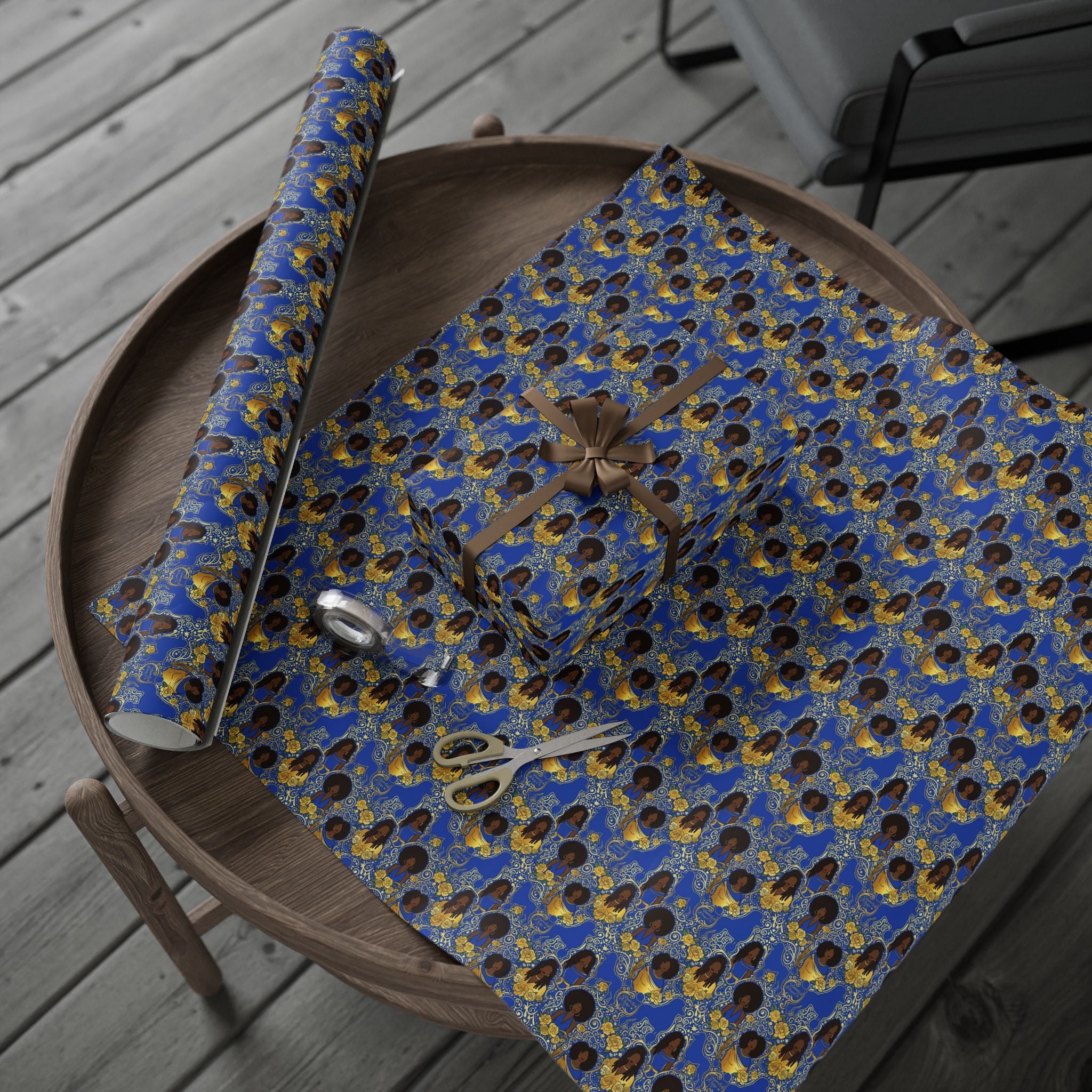 Blue & Gold Glamour Women's Collection — African American Gift Wrap by Family Wrap Co.