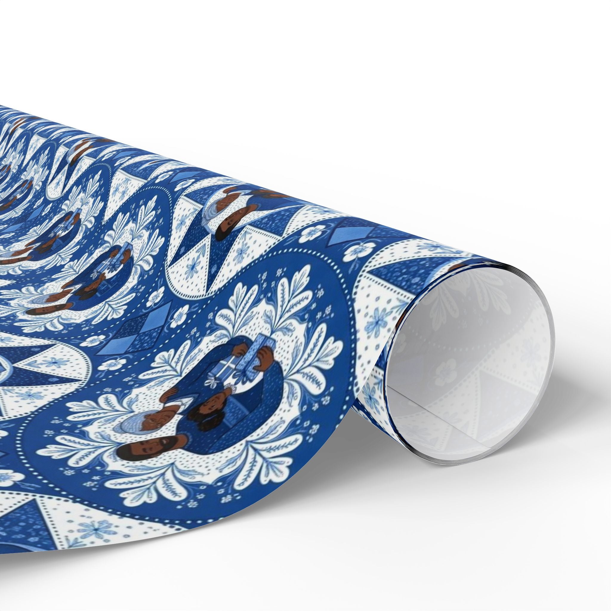 Royal Blue & White Snowflake Quilt Wrapping Paper — Family Wrap Co.
