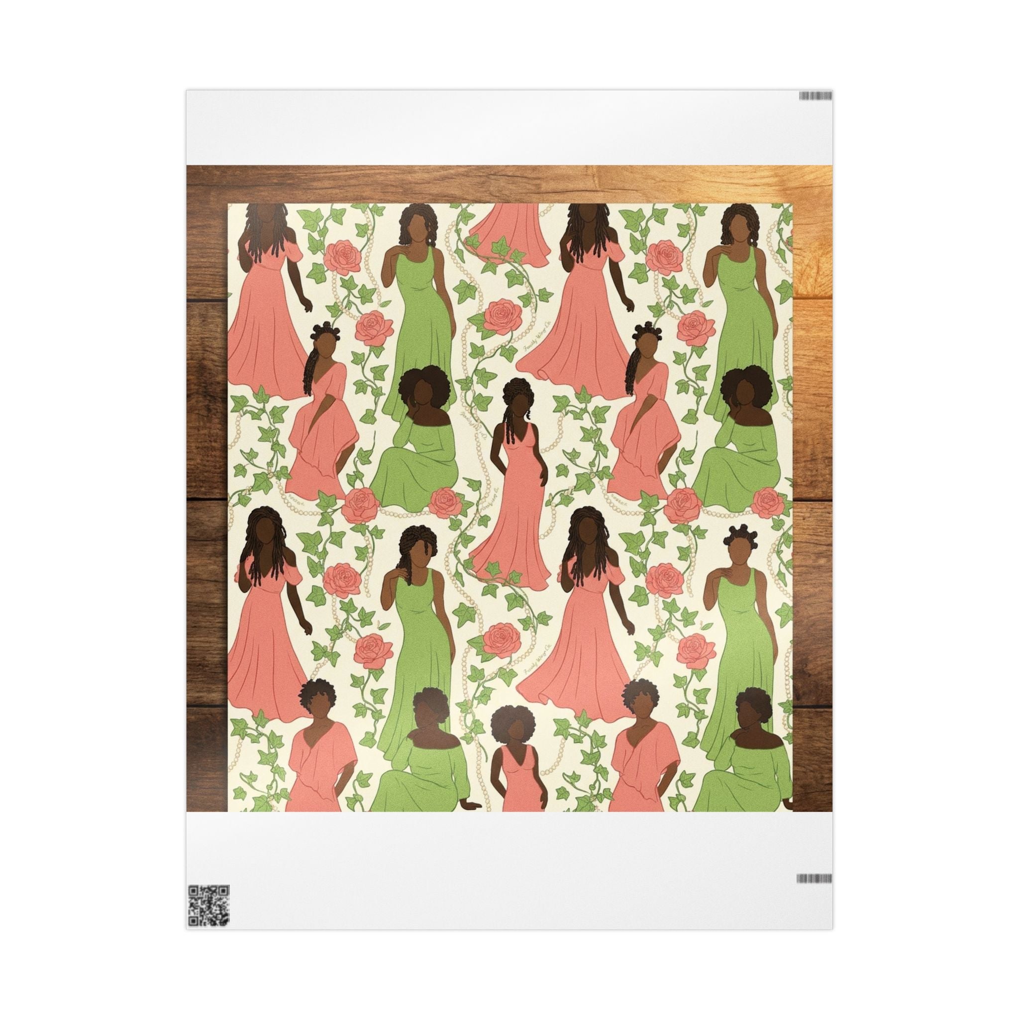 Pink & Green Pearl Garden -- Women of Elegance — African American Gift Wrap by Family Wrap Co.