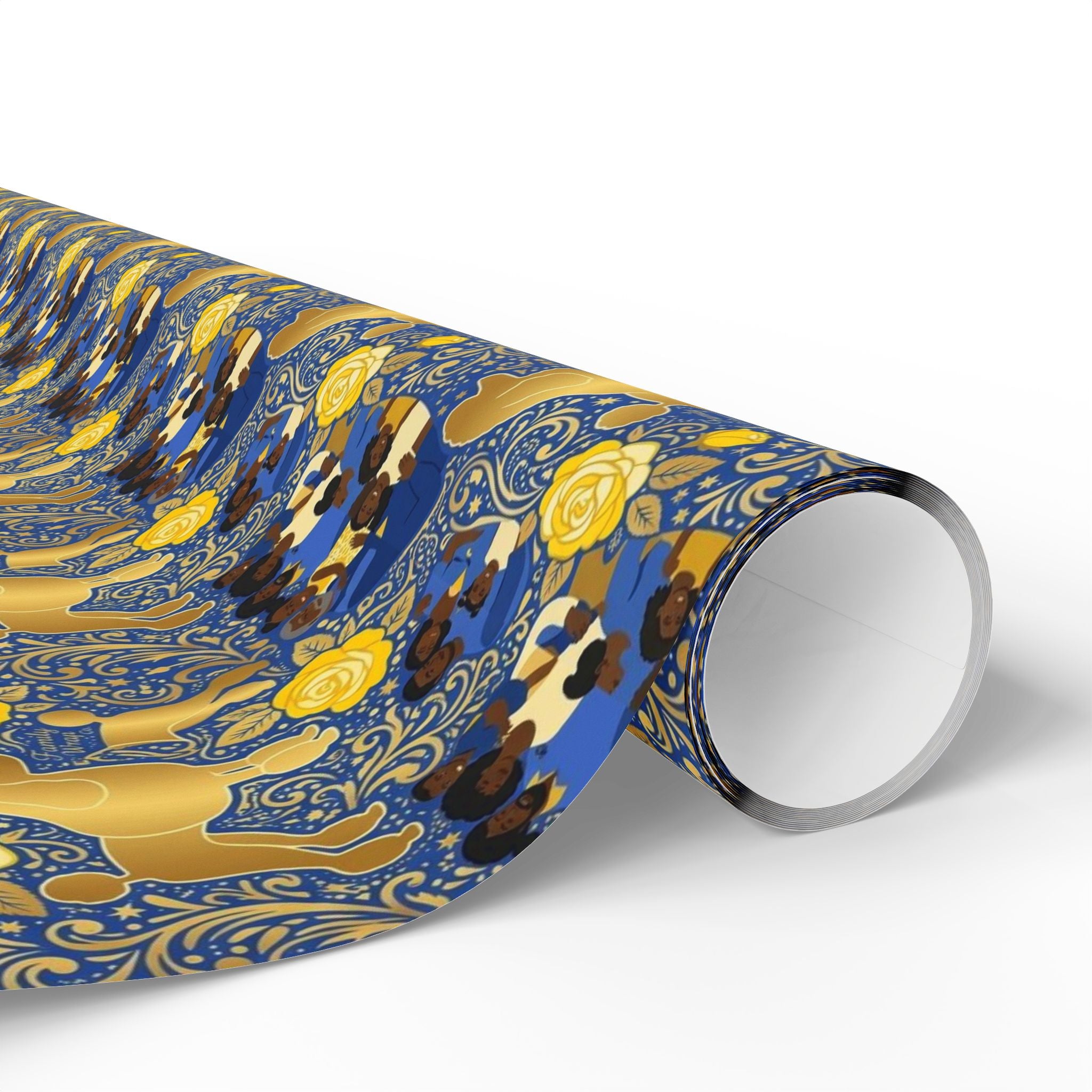 Blue & Gold Family Prestige Wrap — African American Gift Wrap by Family Wrap Co.