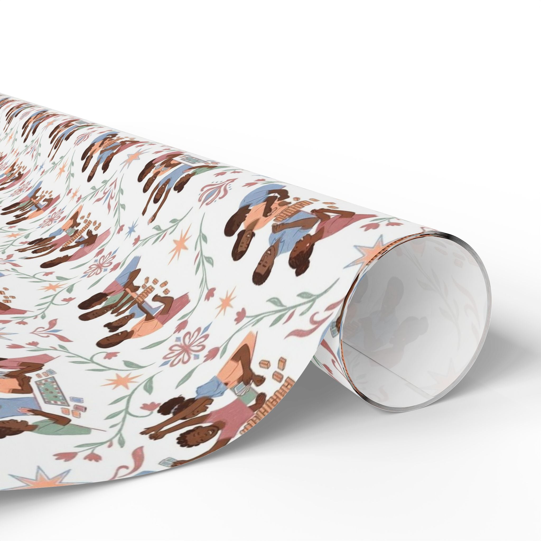 Family Game Night — Dusty Rose & Powder Blue Wrapping Paper — Family Wrap Co.